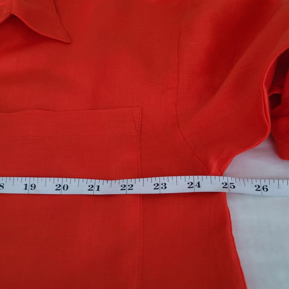 Magaschoni Shirt Top Womens Large Orange Linen Button Up Roll Tab Oversized - Picture 8 of 10